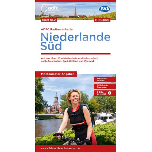ADFC-Radtourenkarte NL 2 Niederlande Süd 1:150.000, reiß- und wetterfest, E-Bike