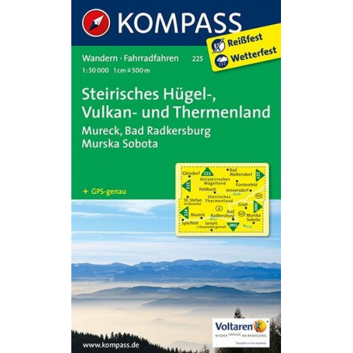 KOMPASS Wanderkarte 225 Steirisches Hügel-, Vulkan- u. Therm