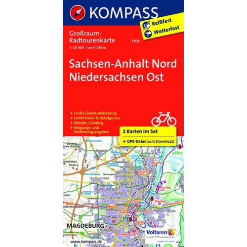 KOMPASS Großraum-Radtourenkarte 3705 Sachsen-Anhalt Nord - Niedersachsen Ost 1:125.000