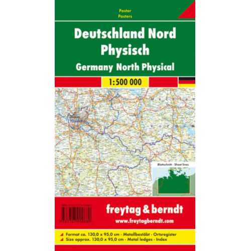 Deutschland Nord 1 : 500 000. Poster-Karte mit Metallbestäbung