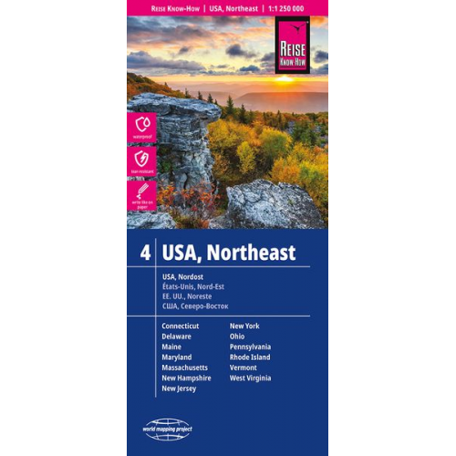 Reise Know-How Verlag Peter Rump - Reise Know-How Landkarte USA, Nordost / USA, Northeast (1:1.250.000) : Maine, Maryland, New York, Ohio, West Virginia, ...