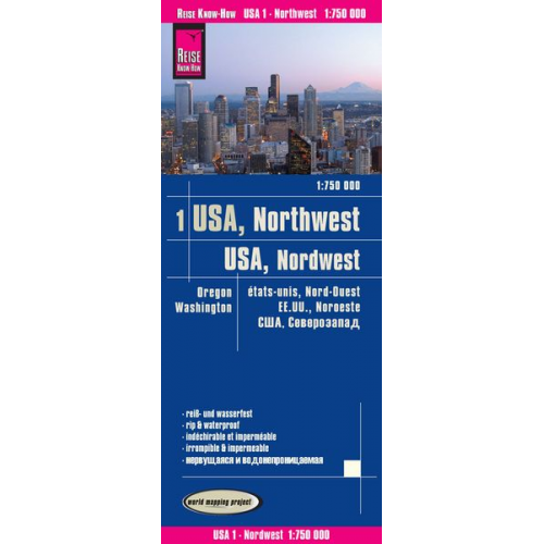 Reise Know-How Verlag Peter Rump - Reise Know-How Landkarte USA 01, Nordwest (1:750.000) : Washington und Oregon