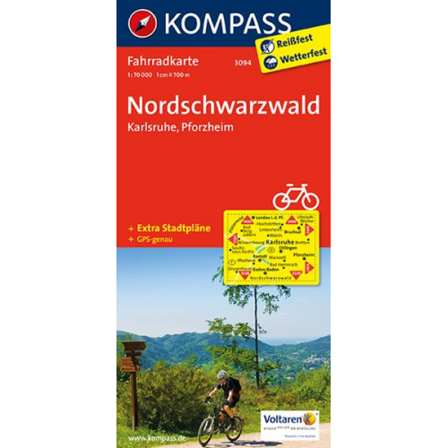 KOMPASS Fahrradkarte 3094 Nordschwarzwald - Karlsruhe - Pforzheim 1:70.000