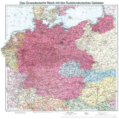 Historische Karte: Deutschland - Das Großdeutsche Reich mit dem Sudetendeutschen Gebieten, 1938 (plano)