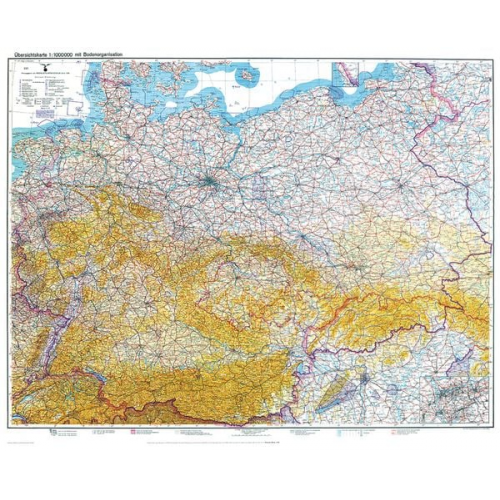 Historische Karte: DEUTSCHLAND 1938 - Übersichtskarte mit der Bodenorganisation der Deutschen Luftwaffe (plano)