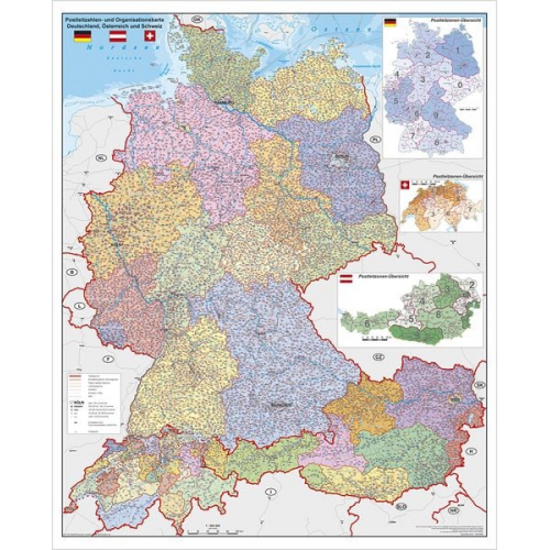 Heinrich Stiefel - Deutschland-Österreich-Schweiz Postleitzahlen- und Organisationskarte. Poster