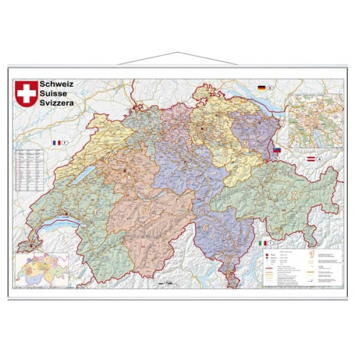 Heinrich Stiefel - Schweiz Postleitzahlen 1 : 400 000. Wandkarte laminiert mit Metallbeleitung