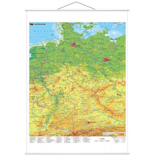 Heinrich Stiefel - Deutschland physisch 1 : 750 000. Wandkarte mit Metallbeleistung