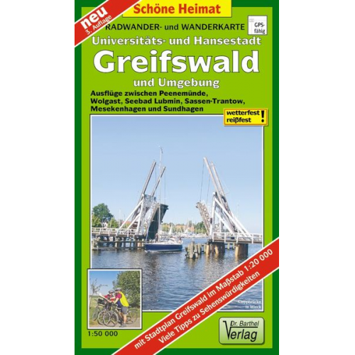 Verlag Barthel - Hansestadt Greifswald und Umgebung Radwander- und Wanderkarte 1 : 50 000. Mit Stadtplan Greifswald. 1:20000