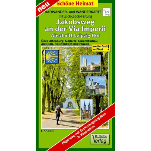 Verlag Barthel - Radwander- und Wanderkarte mit Zick-Zack-Faltung Jakobsweg an der Via Imperii Leipzig-Hof