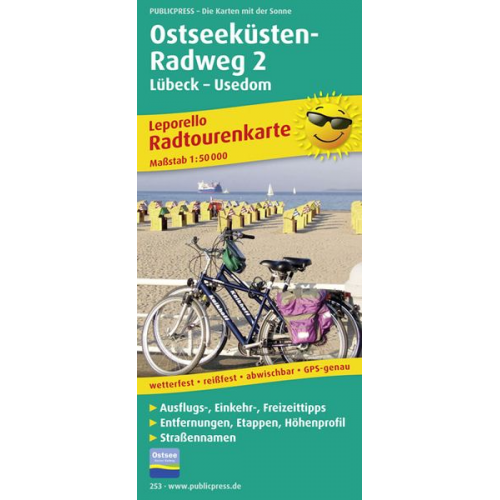 Radwanderkarte Ostseeküsten-Radweg 2 Lübeck-Usedom 1 : 50 000