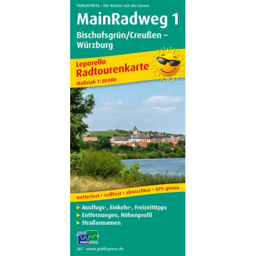 Main-Radweg 1, Bischofsgrün/Creußen - Würzburg. Radwanderkarte 1 : 50 000