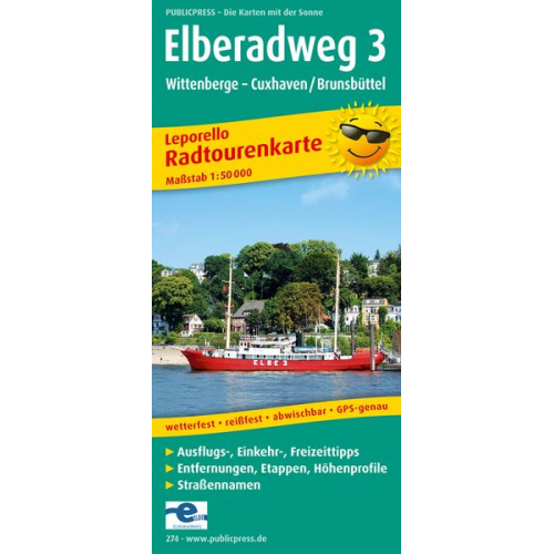 Radwanderkarte Elberadweg 03. Wittenberge - Cuxhaven/Brunsbüttel 1 : 50 000