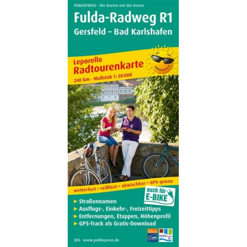 Radwanderkarte Fulda-Radweg, Gersfeld - Bad Karlshafen 1 : 50 000