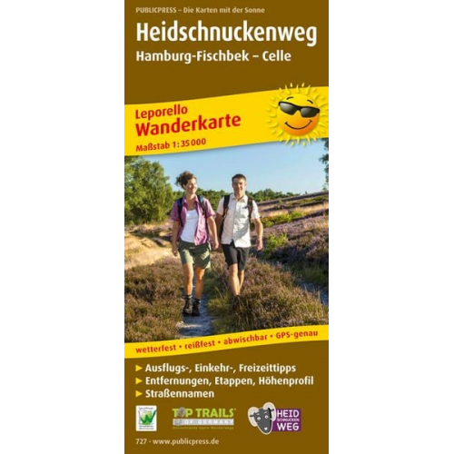 Wanderkarte Heidschnuckenweg, Hamburg-Fischbek - Celle 1 : 35 000