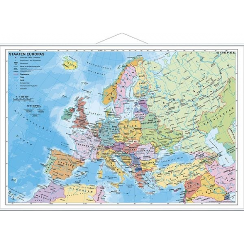 Heinrich Stiefel - Staaten Europas, politisch 1 : 7 200 000. Wandkarte Kleinformat mit Metallstäben