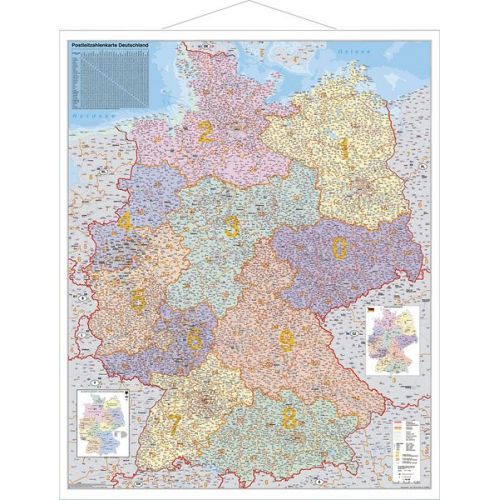 Heinrich Stiefel - Postleitzahlen-Karte Deutschland 1 : 1 000 000. Wandkarte Kleinformat mit Metallstäben