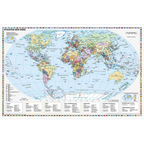 Heinrich Stiefel - Staaten der Erde, politisch 1 : 40 000 000. Wandkarte Kleinformat ohne Metallstäbe
