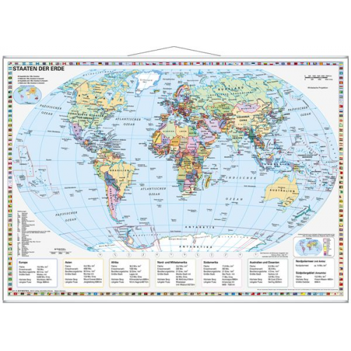 Heinrich Stiefel - Staaten der Erde im Miniformat. Wandkarte mit Metallleiste 1:60000000