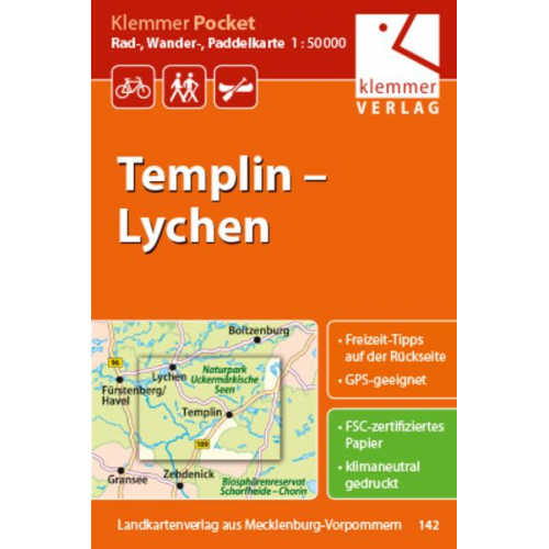 Klemmer Pocket Rad-, Wander- und Paddelkarte Templin - Lychen 1 : 50 000