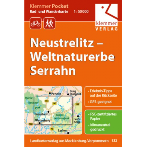 Klemmer Pocket Rad- und Wanderkarte Neustrelitz - Weltnaturerbe Serrahn