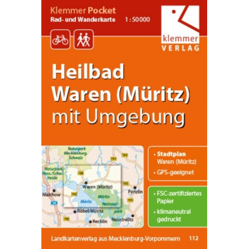 Klemmer Pocket Rad- und Wanderkarte Heilbad Waren (Müritz) mit Umgebung 1 : 50 000