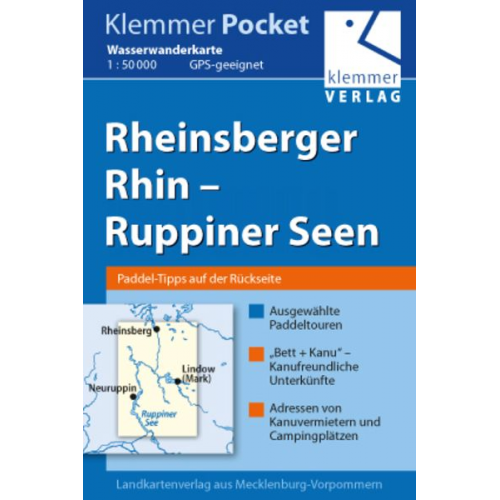 Klemmer Pocket Wasserwanderkarte Rheinsberger Rhin  Ruppiner Seen 1 : 50 000