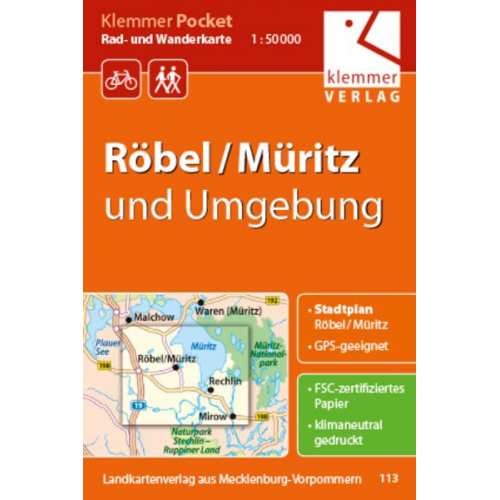 Klemmer Pocket Rad- und Wanderkarte Röbel/Müritz und Umgebung 1:50 000