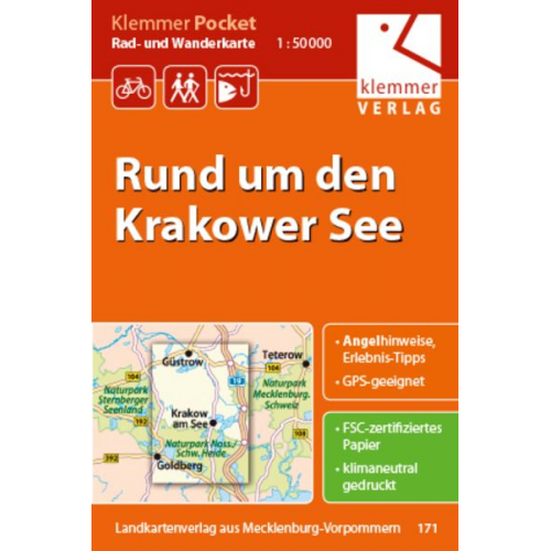 Klemmer Pocket Rad- und Wanderkarte Rund um den Krakower See 1 : 50 000