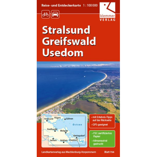 Reise- und Entdeckerkarte Stralsund, Greifswald, Usedom 1 : 100 000