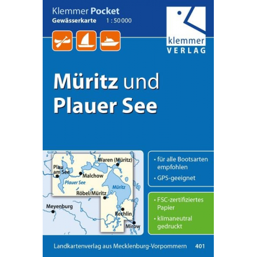 Klemmer Pocket Gewässerkarte Müritz und Plauer See 1:50.000