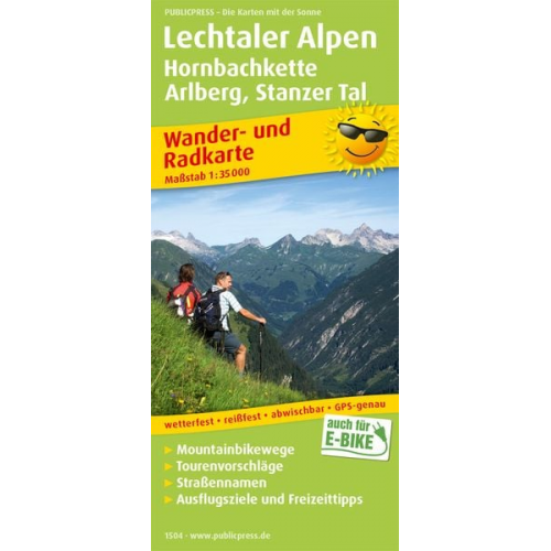 Lechtaler Alpen, Hornbachkette, Arlberg, Stanzer Tal Wander- und Radkarte 1 : 35 000