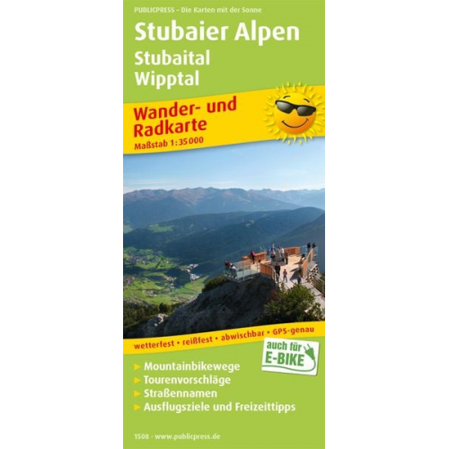 Stubaier Alpen, Stubaital, Wipptal Wander- und Radkarte 1 : 35 000