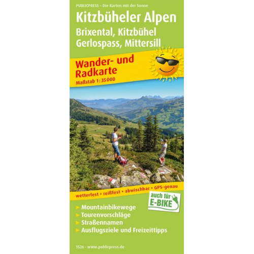 Kitzbüheler Alpen, Brixental - Kitzbühel, Gerlospass - Mittersill 1 : 35 000 Wander- und Radkarte