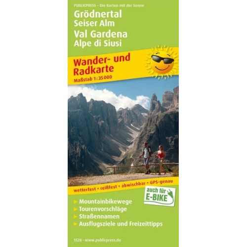 Grödnertal, Seiser Alm / Val Gardena, Alpe di Siusi Wander- und Radkarte 1 : 35 000