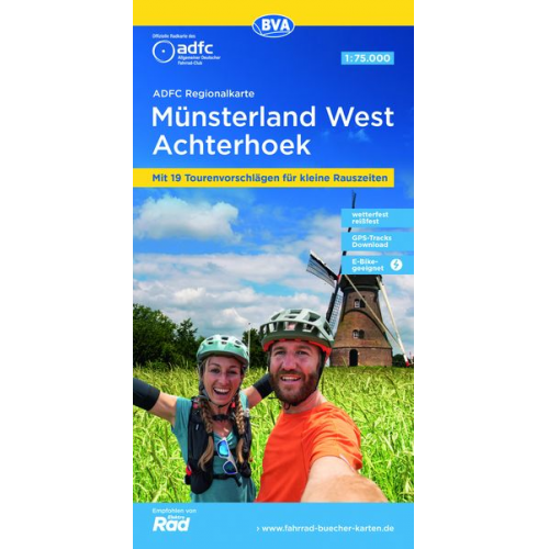 ADFC-Regionalkarte Münsterland West / Flusslandschaft Achterhoek, 1:75.000, mit