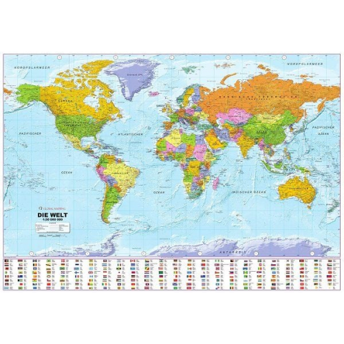 Politische Weltkarte 1 : 30 000 000 mit Flaggen