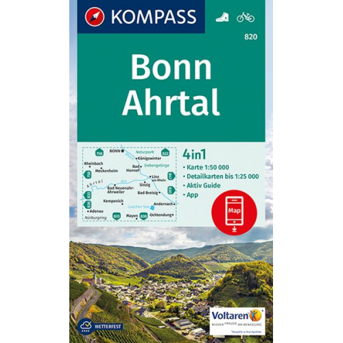 KOMPASS Wanderkarte 820 Bonn, Ahrtal 1:50.000