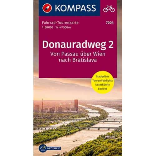 KOMPASS Fahrrad-Tourenkarte Donauradweg 2, von Passau über W