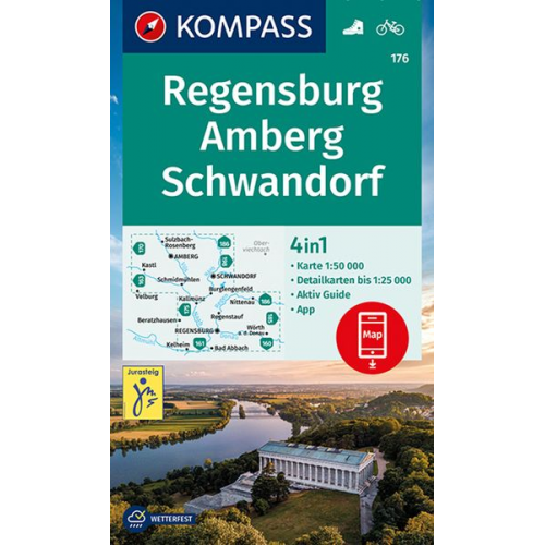 KOMPASS Wanderkarte 176 Regensburg, Amberg, Schwandorf 1:50.000