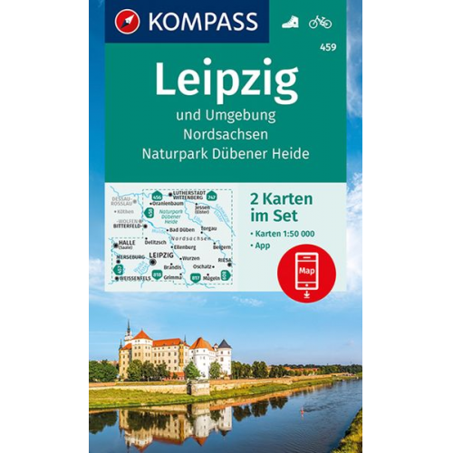 KOMPASS Wanderkarten-Set 459 Leipzig und Umgebung, Nordsachsen, Naturpark Dübener Heide (2 Karten) 1:50.000