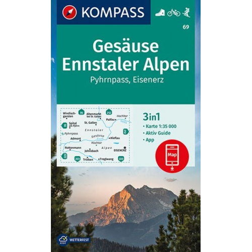 KOMPASS Wanderkarte 69 Gesäuse, Ennstaler Alpen, Pyhrnpass, Eisenerz 1:35.000