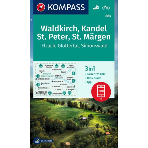 KOMPASS Wanderkarte 884 Waldkirch, Kandel, St.Peter, St. Märgen 1:25.000