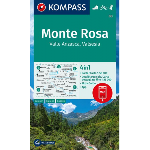 KOMPASS Wanderkarte 88 Monte Rosa, Valle Anzasca, Valsesia 1:50.000