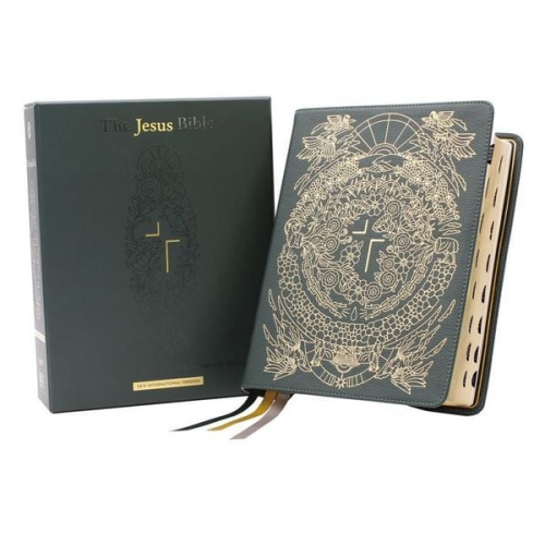 Zondervan - The Jesus Bible Artist Edition, Niv, (with Thumb Tabs to Help Locate the Books of the Bible), Genuine Leather, Calfskin, Green, Limited Edition, Thumb