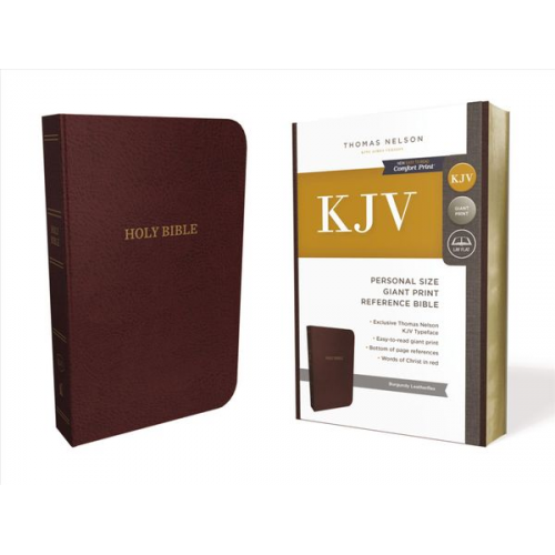 Thomas Nelson - KJV, Reference Bible, Personal Size Giant Print, Leather-Look, Burgundy, Red Letter Edition