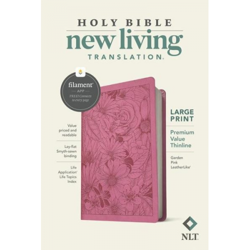 Tyndale (COR) - NLT Large Print Premium Value Thinline Bible, Filament Enabled (Leatherlike, Garden Pink)