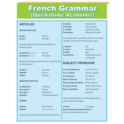 Quick Charts - French Grammar: Quick Study Academic