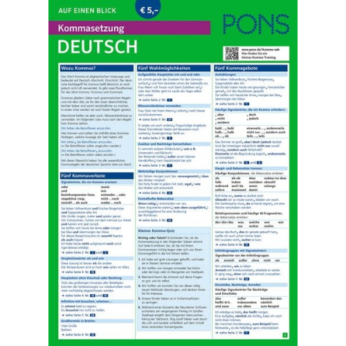 PONS Kommasetzung auf einen Blick Deutsch
