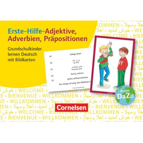 Erste-Hilfe-Adjektive, Adverbien, Präpositionen. Grundschulkinder lernen Deutsch mit Bildkarten